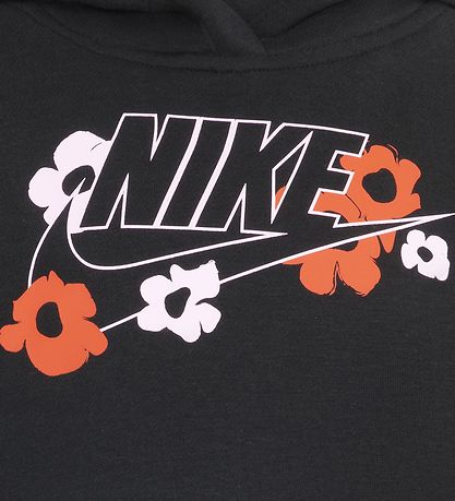 Nike Kapuzenpullover - Kurz geschnitten - Schwarz m. Blumen