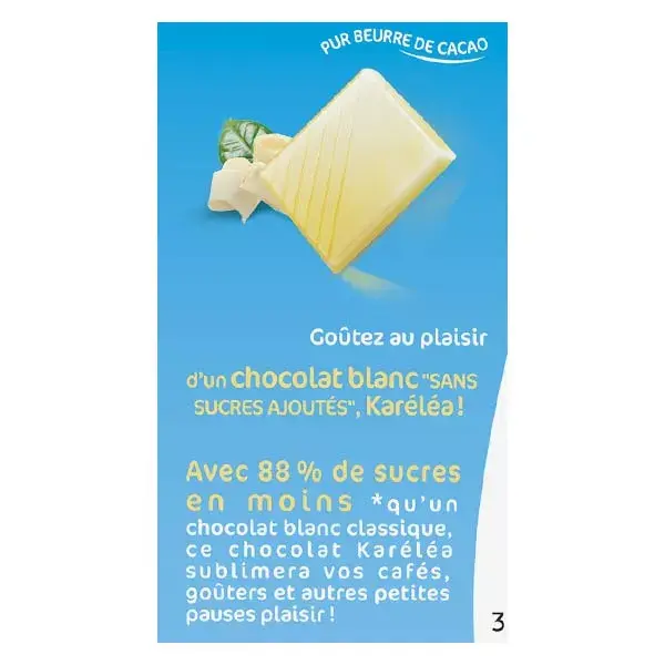 Barra de chocolate branco Karéléa sem adição de açúcar, 100g