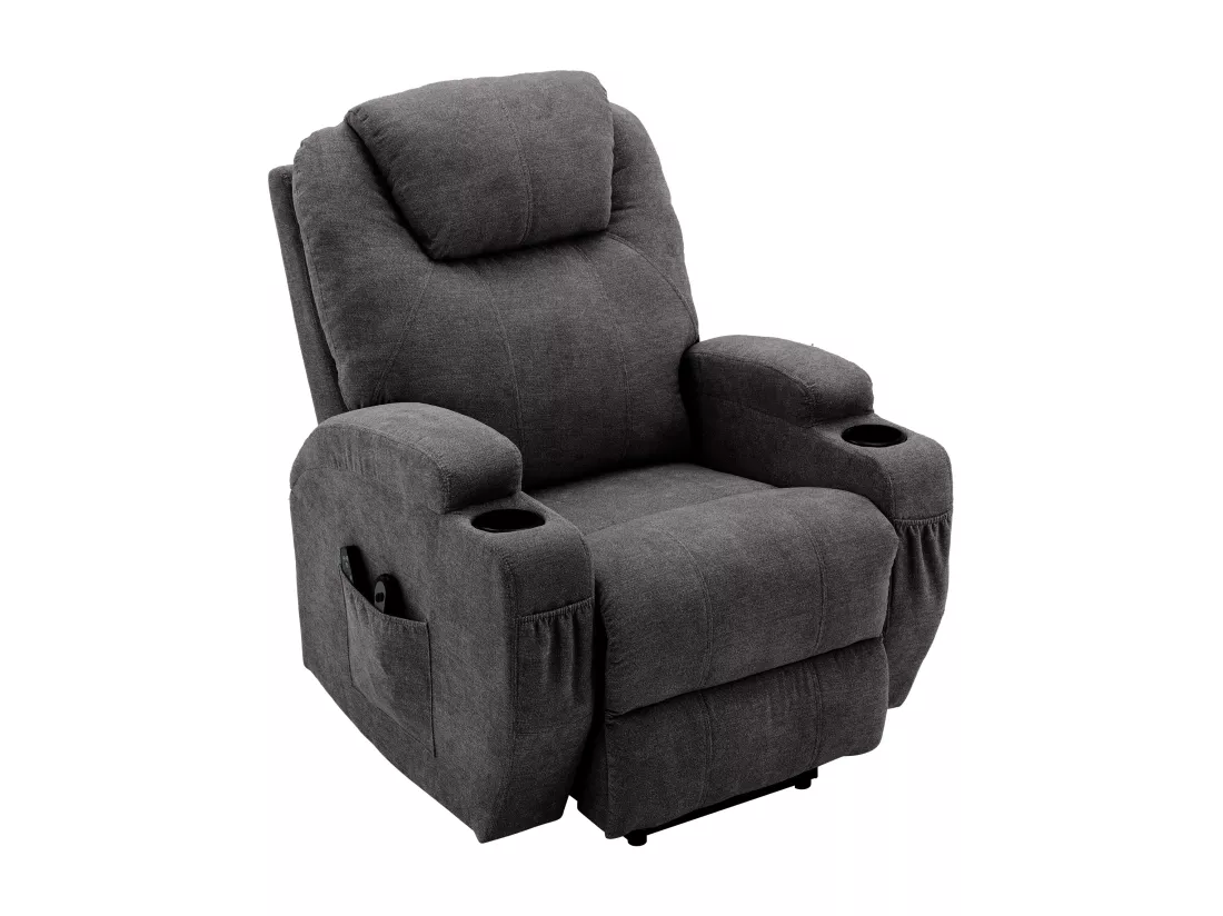 Fauteuil massant en tissu avec releveur électrique - Fauteuil de relaxation - Gris anthracite