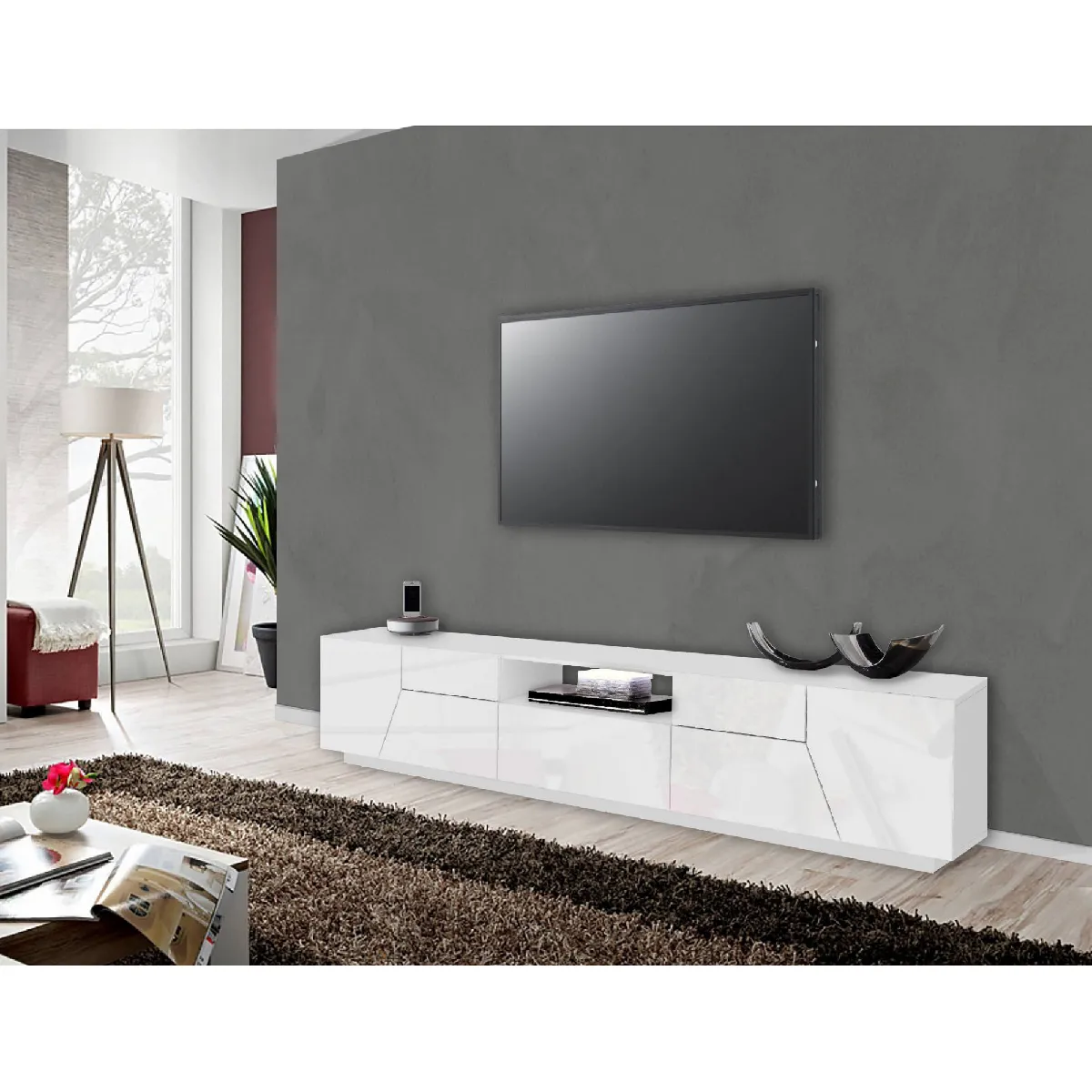 Alter Meuble TV 4 portes et 1 tiroir - Blanc brillant