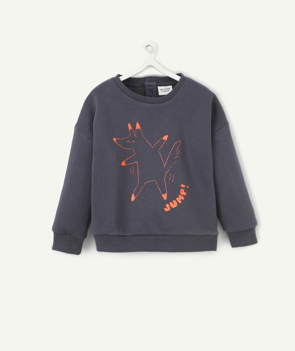 SWEAT BÉBÉ GARÇON EN FIBRES RECYCLÉES GRIS AVEC RENARD ORANGE