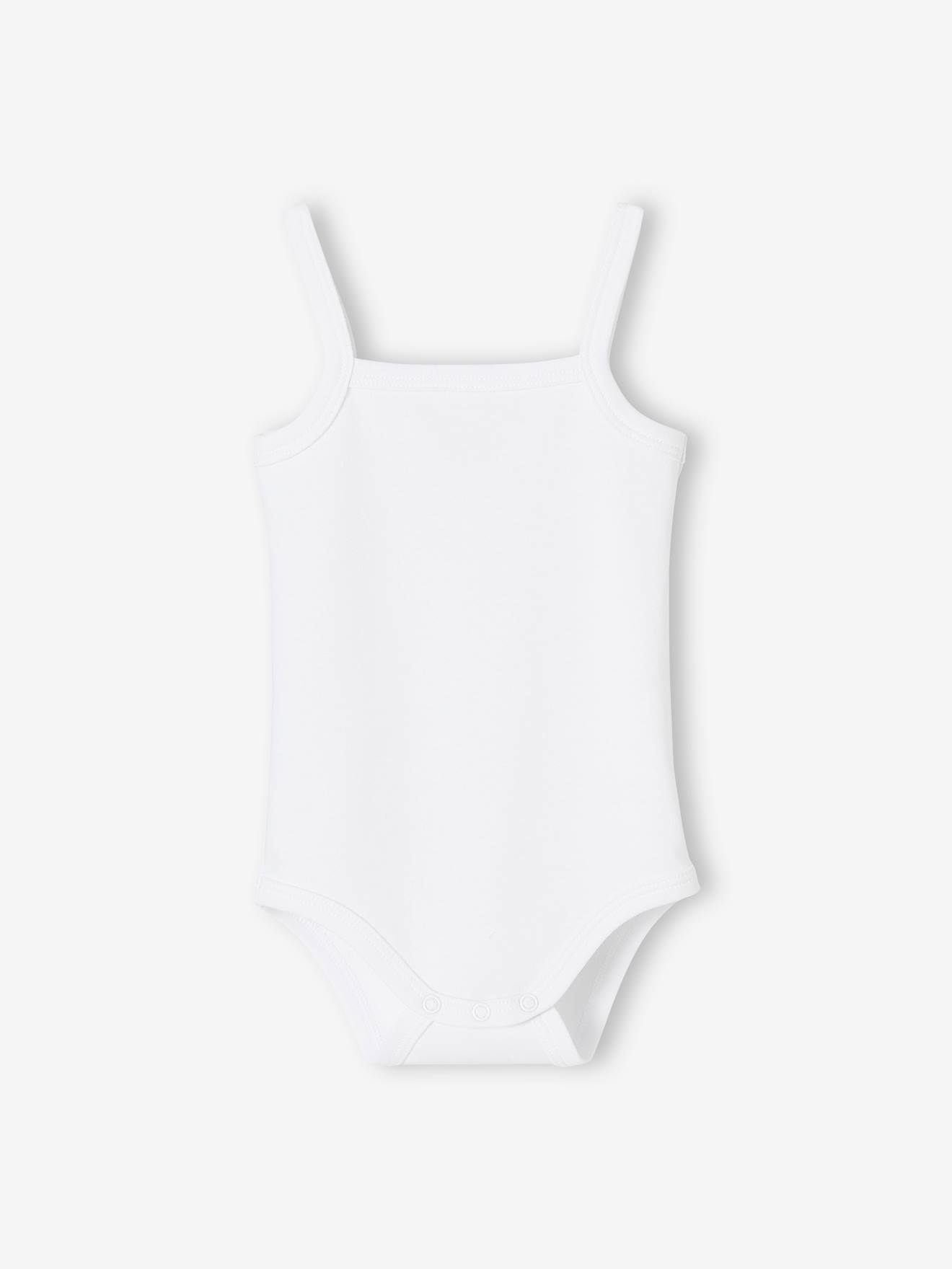 Conjunto de 5 bodies de bebê em malha interlock com alças finas, branco claro, bicolor/multicolorido