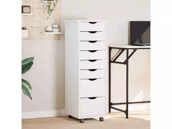 Armoire roulante avec tiroirs MOSS blanc bois de pin solide