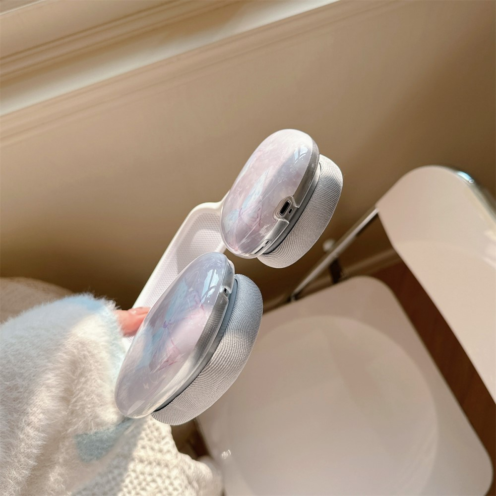 AirPods Max Gummi Hülle Schutz Abdeckung Marble Marmor - Rosa (Schmetterling)
