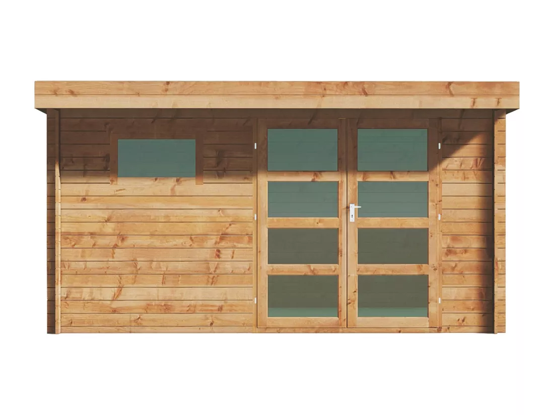 Abri de jardin en bois traité par autoclave avec toit plat - 13 m² - épaisseur 28 mm - CORALIO
