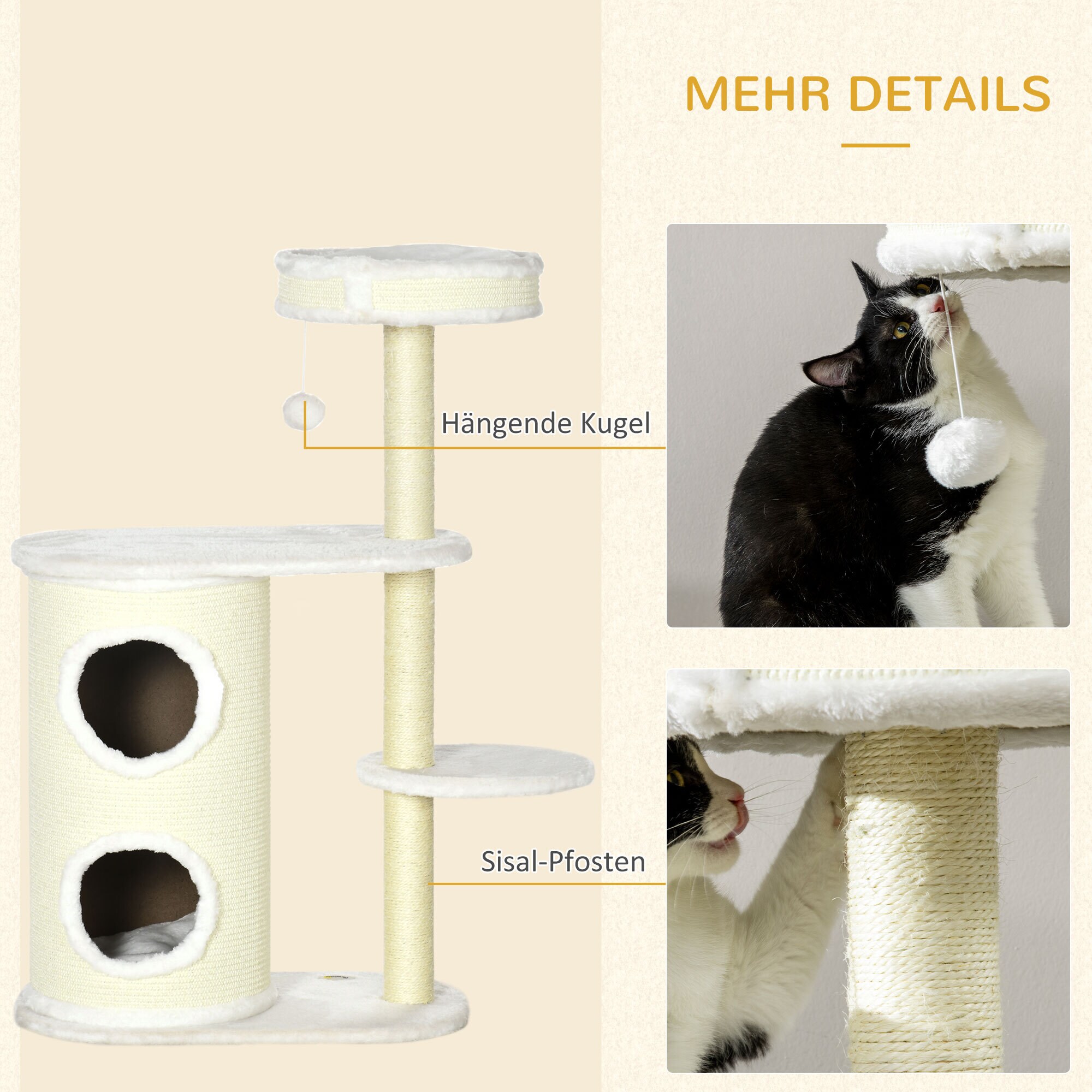 PawHut Kratzbaum mit Kratztonne weiß 59L x 35B x 100H cm