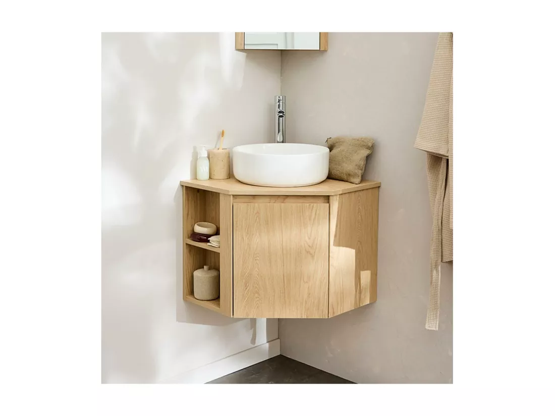 Ensemble meuble sous vasque d'angle + vasque DIEGO blanche