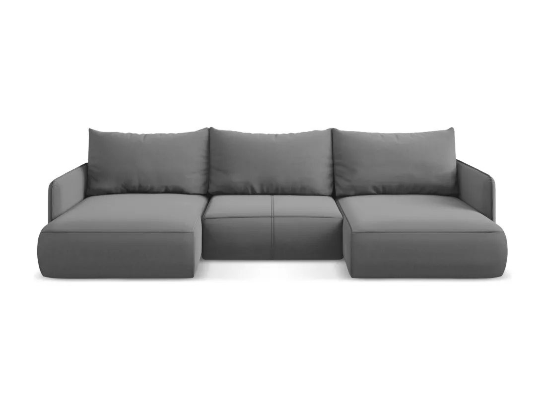 Canapé d'angle panoramique convertible en velours - gris - NANEA