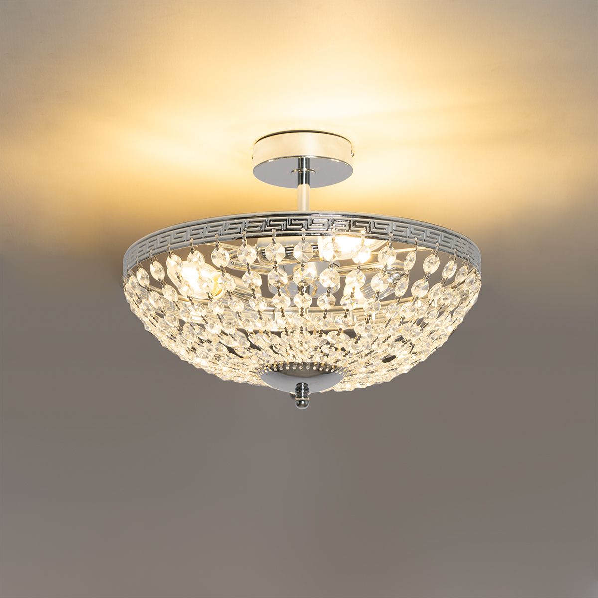 Klassieke plafondlamp staal met kristal 3-lichts - Mondrian