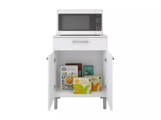 Meuble Micro Onde Blanc 2 Portes 1 Tiroir 1 Niche L 61.5 H 83.5 P 38.8 cm