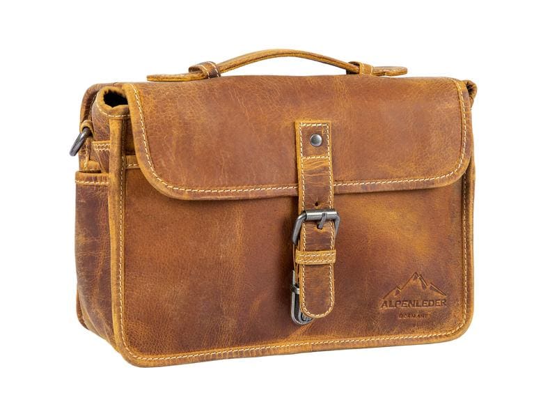 Alpenleder Kamera-Tasche Presse Beige Umhängetasche aus Echtleder