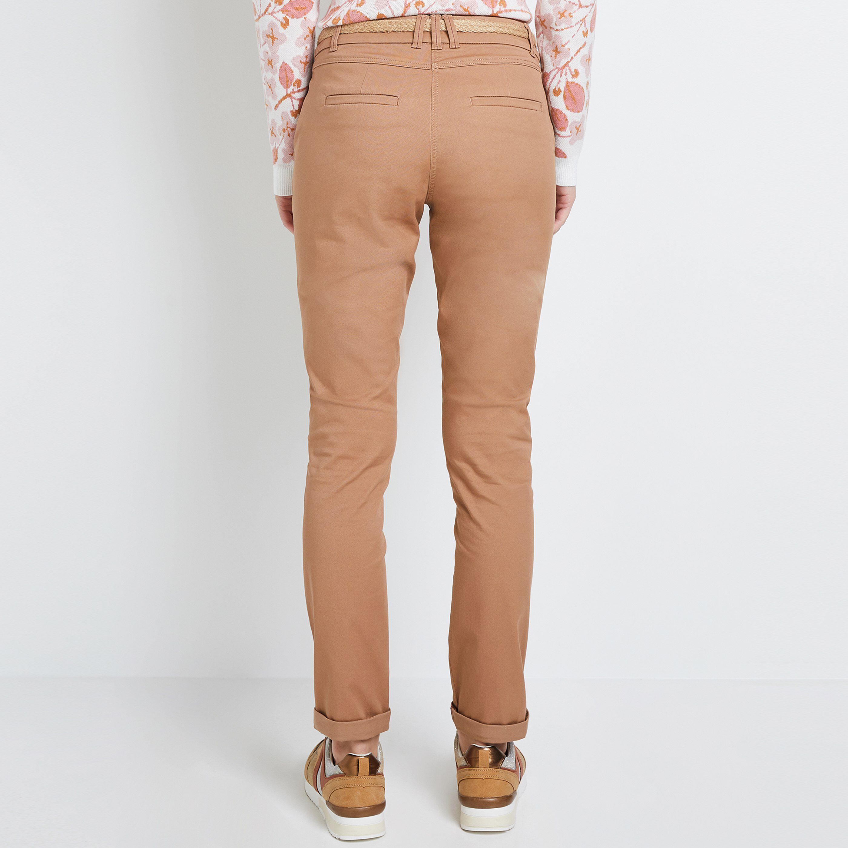 Pantalon chino avec ceinture femme - CAMEL