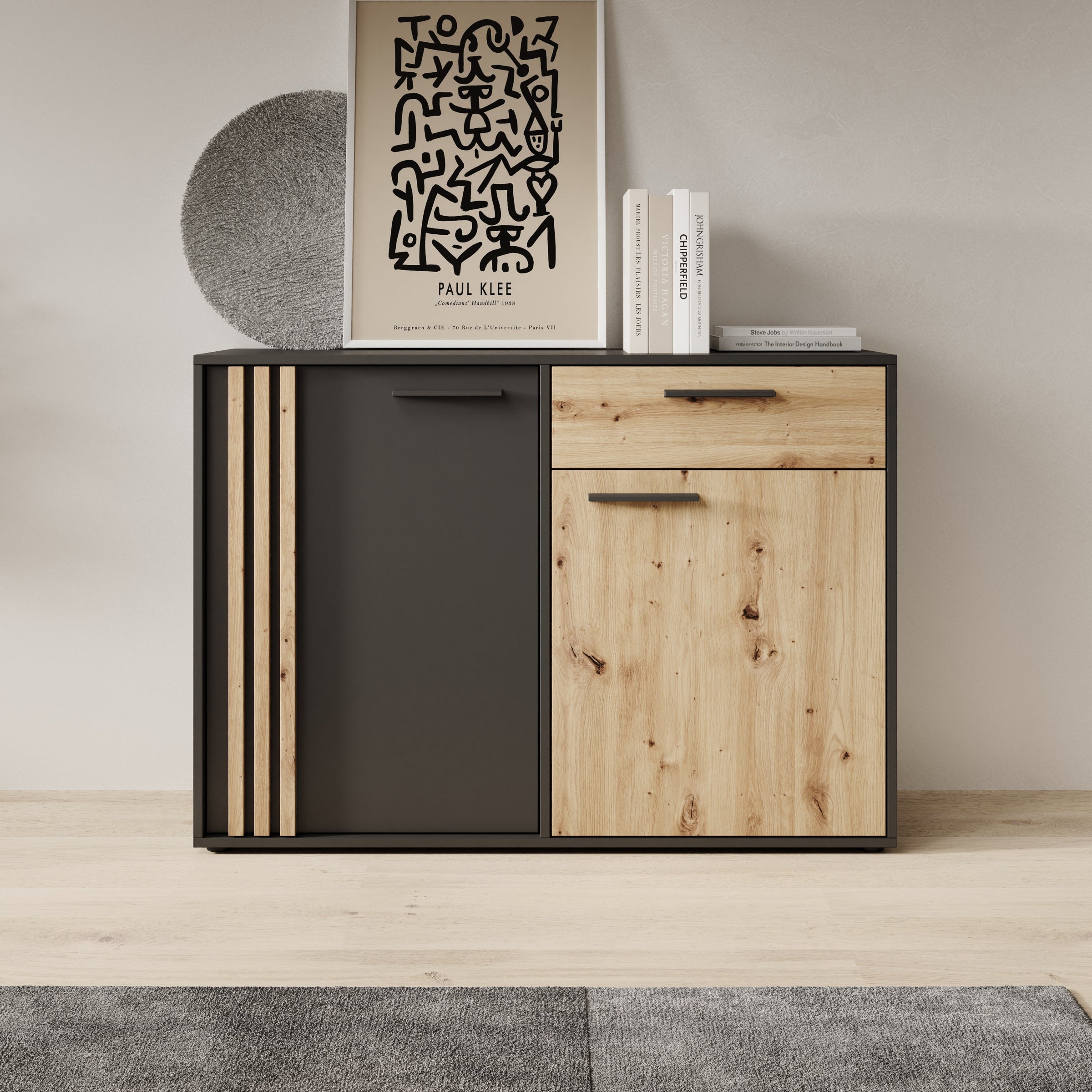 Meubella - Clover - Dressoir - Eiken|Zwart - 116x34x82 cm