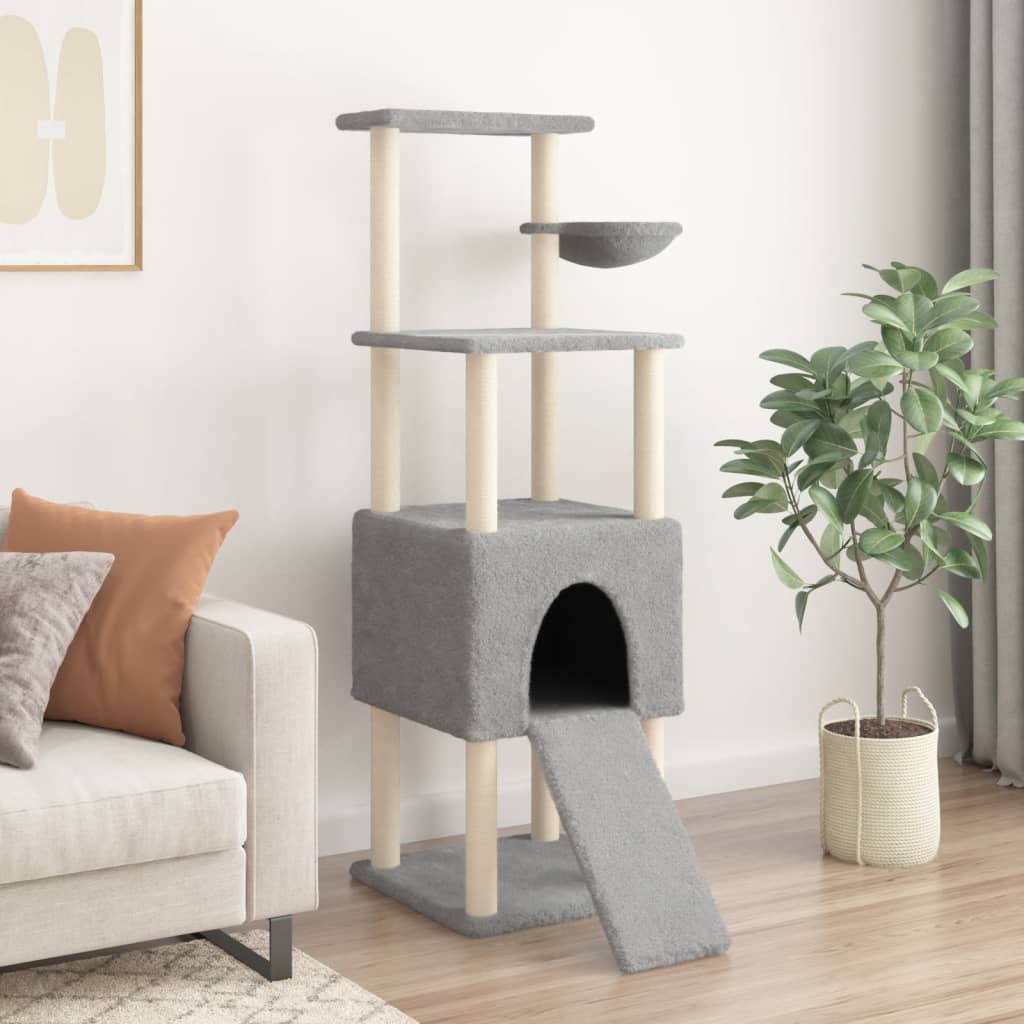 Arranhador para gatos vidaXL com postes de sisal cinza claro, 153 cm