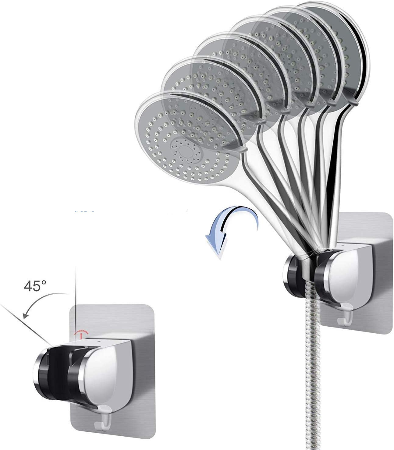 Universal Dusch Brause Wandhalterung Selbstklebender Duschkopf Halter - Silber