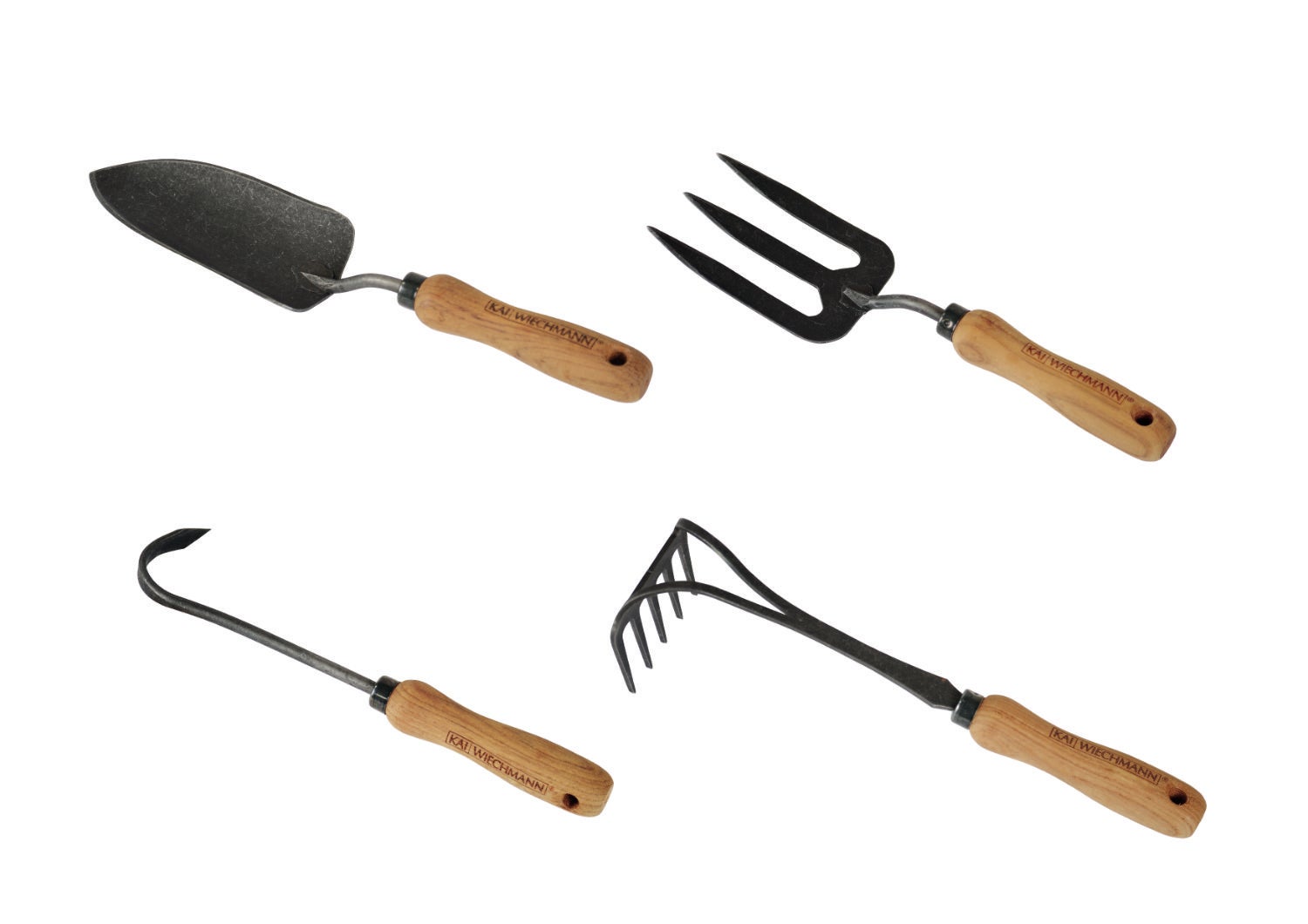 Teakhouten tuingereedschapset Florence, 4-delig, gesmede teakhouten handgrepen, premium