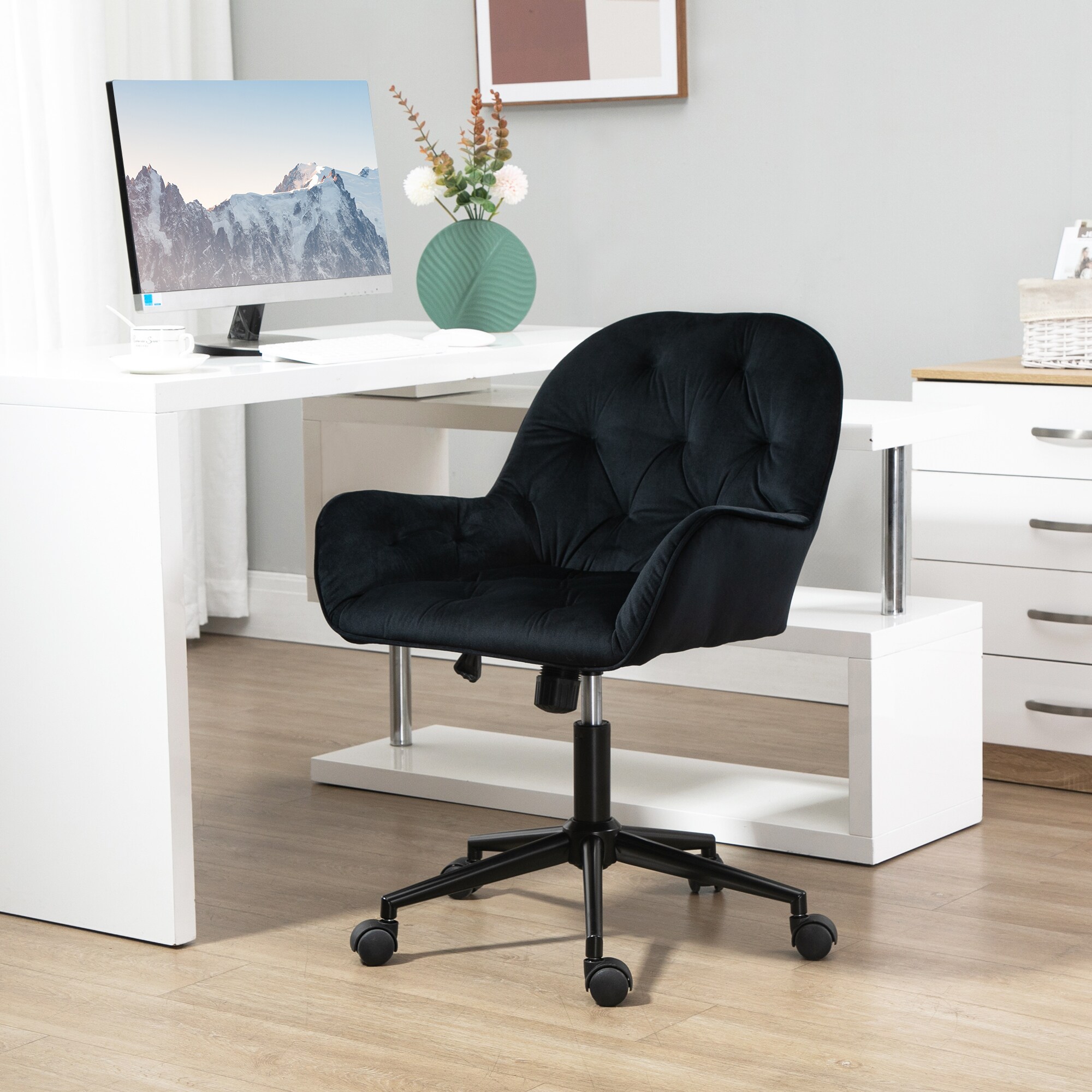 Vinsetto Bürostuhl mit Wippfunktion und 5 Kreuzfuß schwarz 60B x 61T x 91H cm