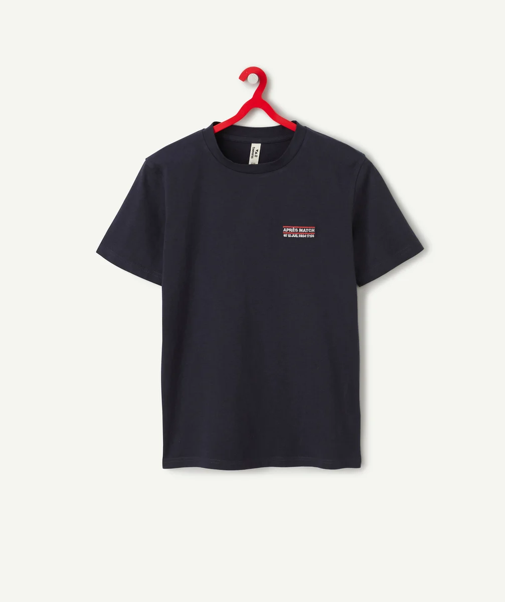 t-shirt garçon en coton bio bleu marine thème après match