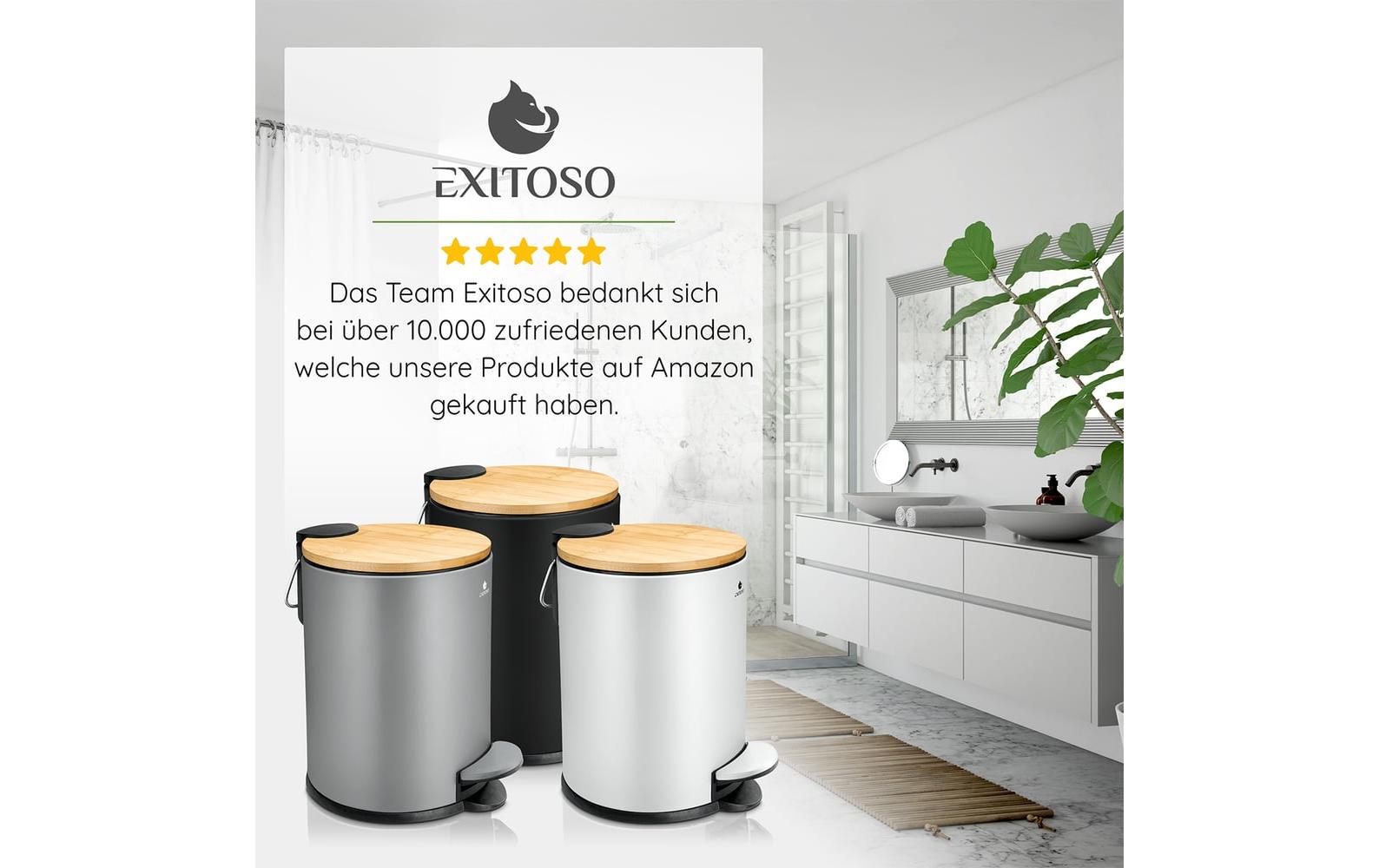 Tretmülleimer mit Softclose-Deckel 3 l, GrauAbfalleimer aus Bambus
