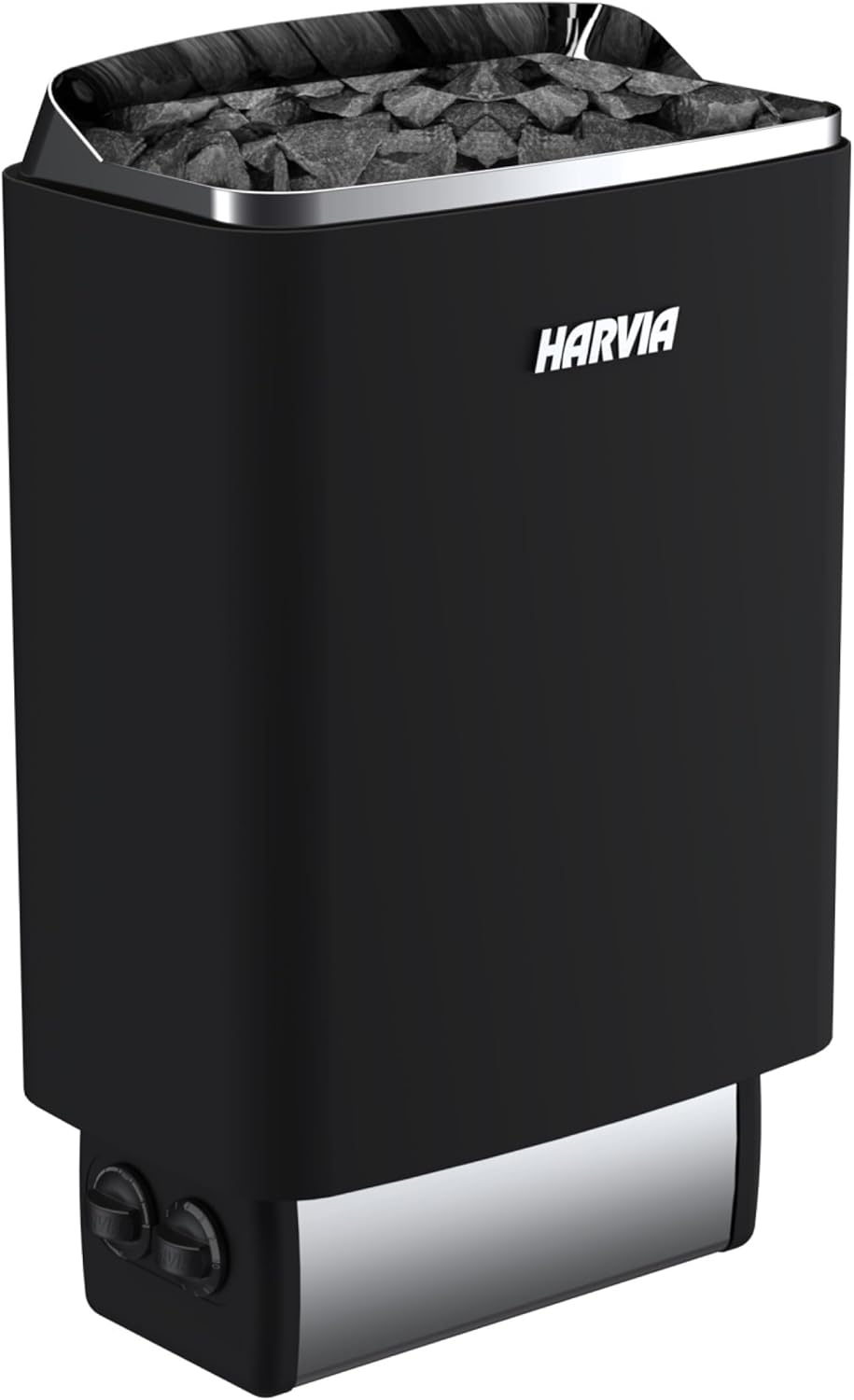 Harvia Top Steel Elektrische Saunaofen 4.5kW mit integrierte Steuerung für die Wandmontage (M45 Schwarz ohne Saunasteine)