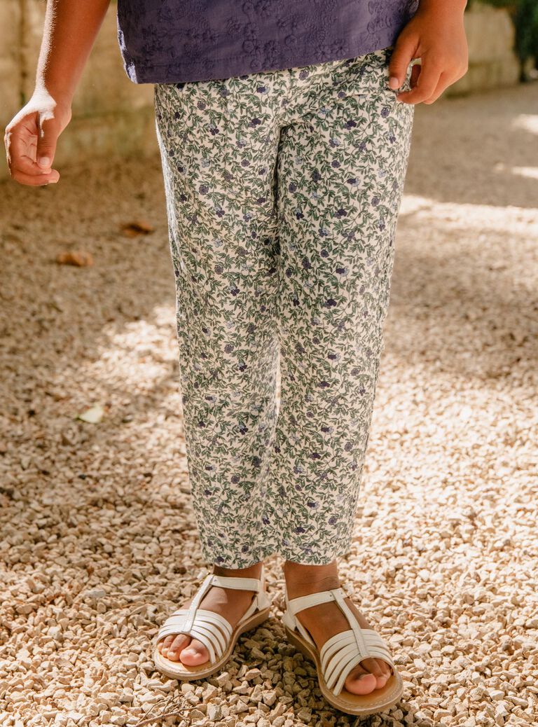 Pantalon fluide écru fleuri
