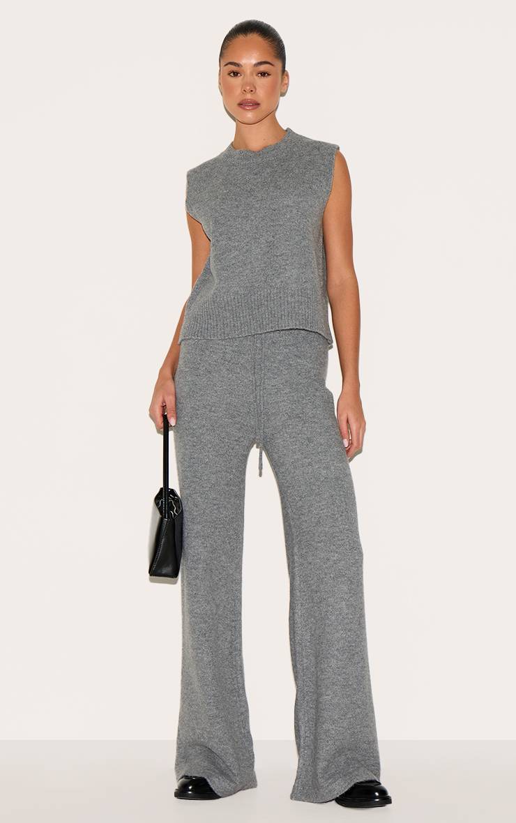 Charbon Pantalon Large En Maille Douce Chiné