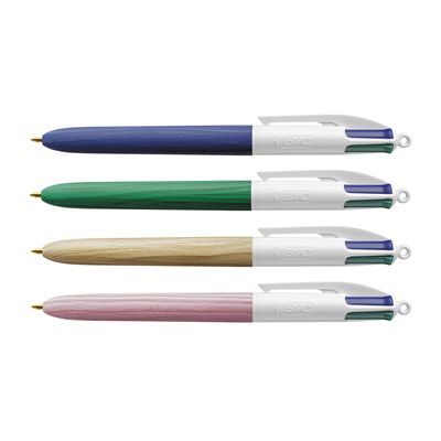 BIC 4 Couleurs Bois - Stylo à bille 4 couleurs effet bois - disponible dans différentes couleurs