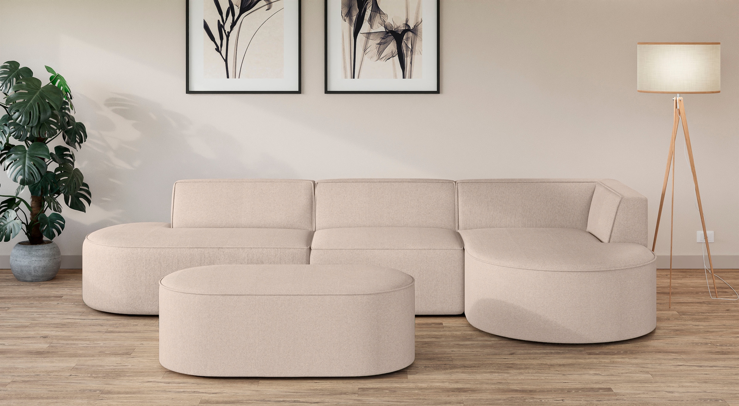 GOODproduct Polsterhocker »EIVIND Sitzhocker, Masse: B/T/H: 142/70/48 cm« auch in Bouclé und Feincord, mit Wellenunterfederung