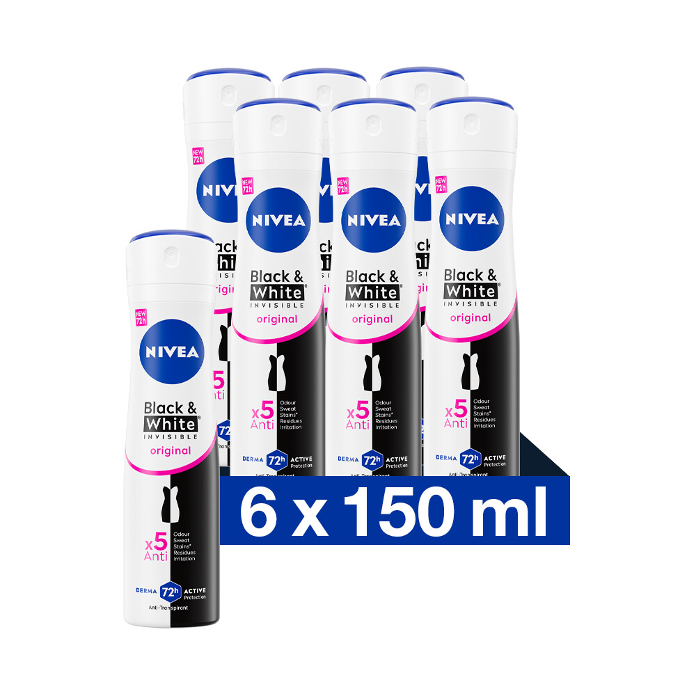 6x Nivea Deodorant Spray Invisible For Black & White Clear150 ml