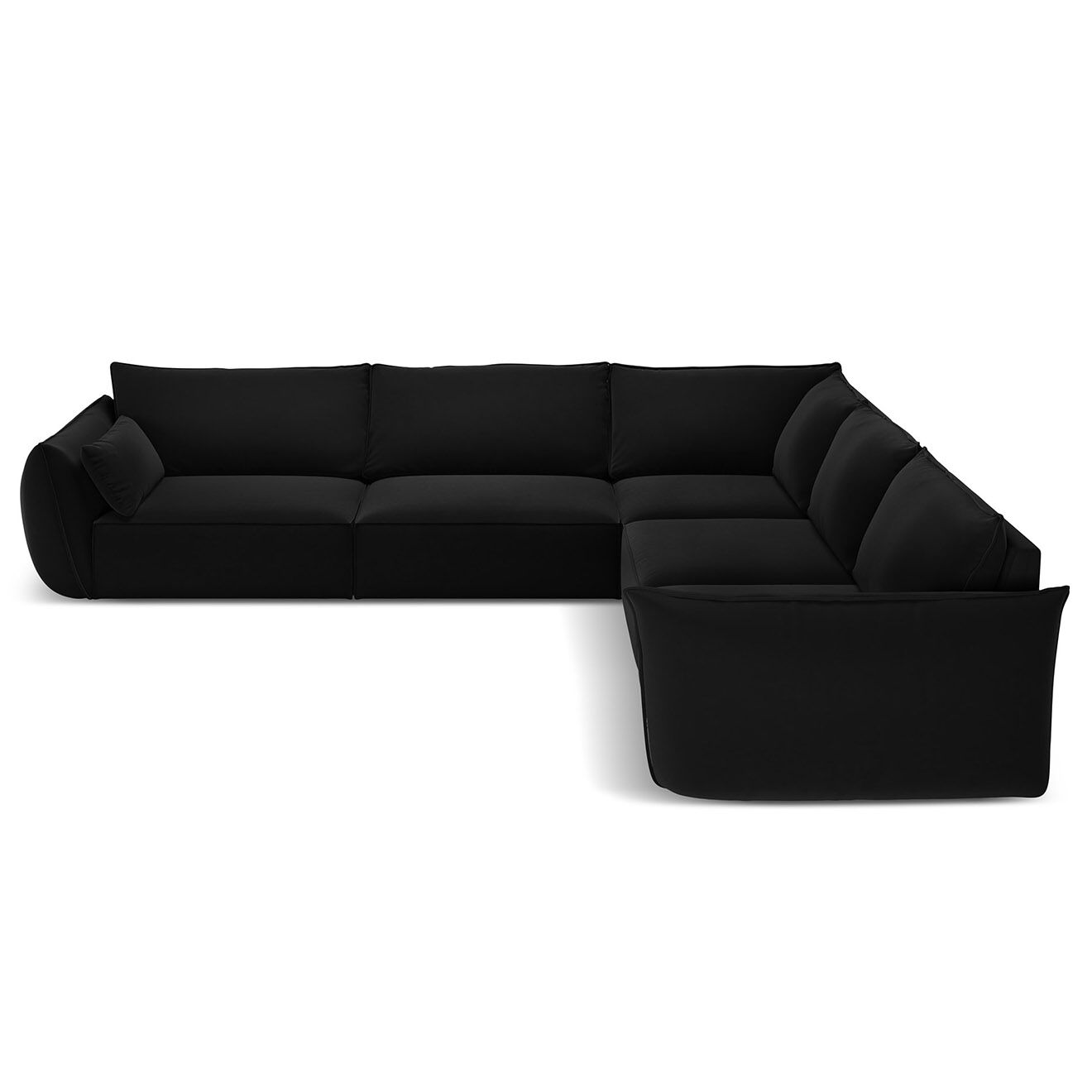 Mazzini Sofas Canapé d'angle Symétrique en Velours Vanda 7 Places noir - 286x286x85 cm