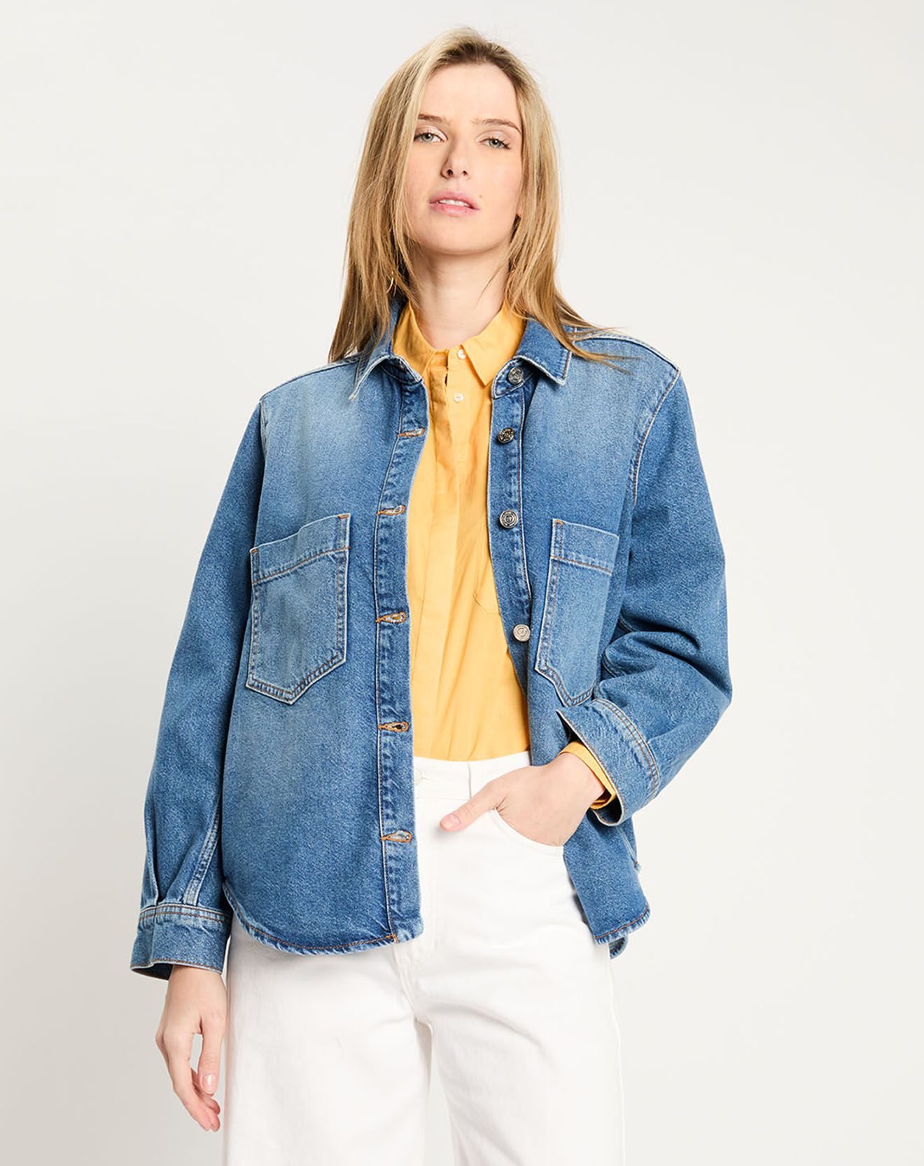 Scotch & Soda Veste en Jean à franges bleue