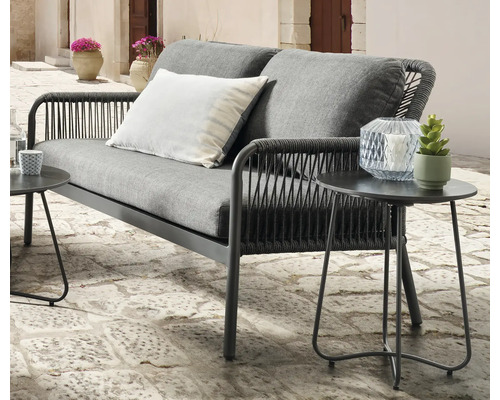 Destiny GENUA 4-zits tuinmeubel loungeset bestaande uit: tweezitsbank, twee fauteuils, twee tafels, kunststof/stof, antraciet