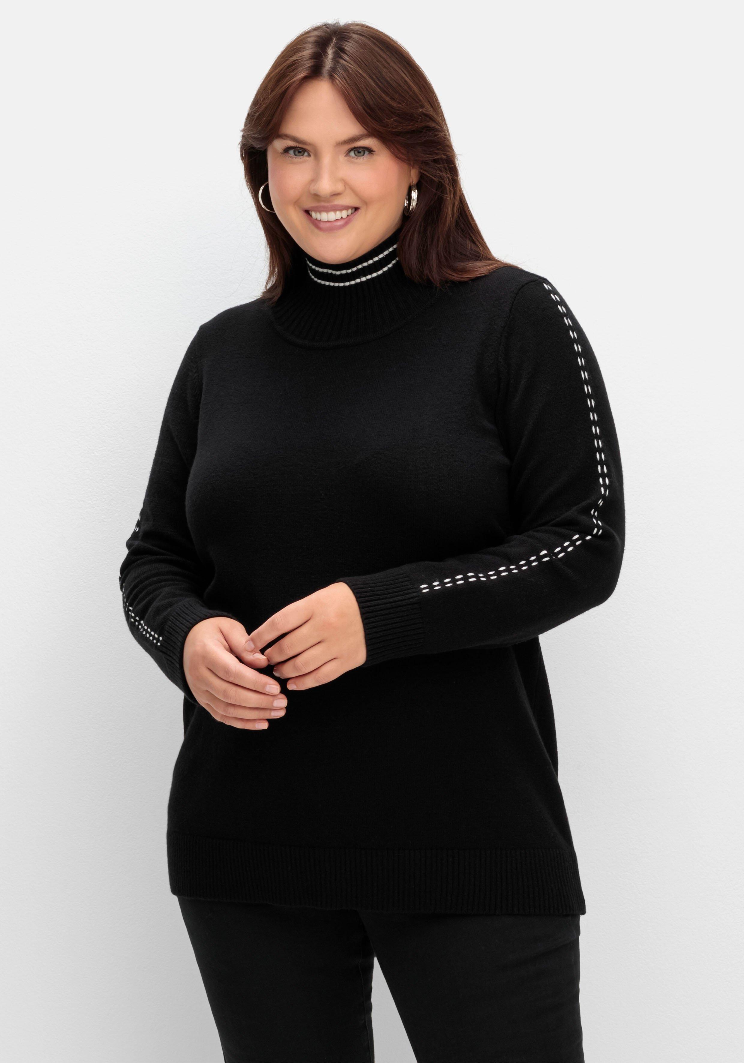 Pullover mit Zierstichen und Stehkragen