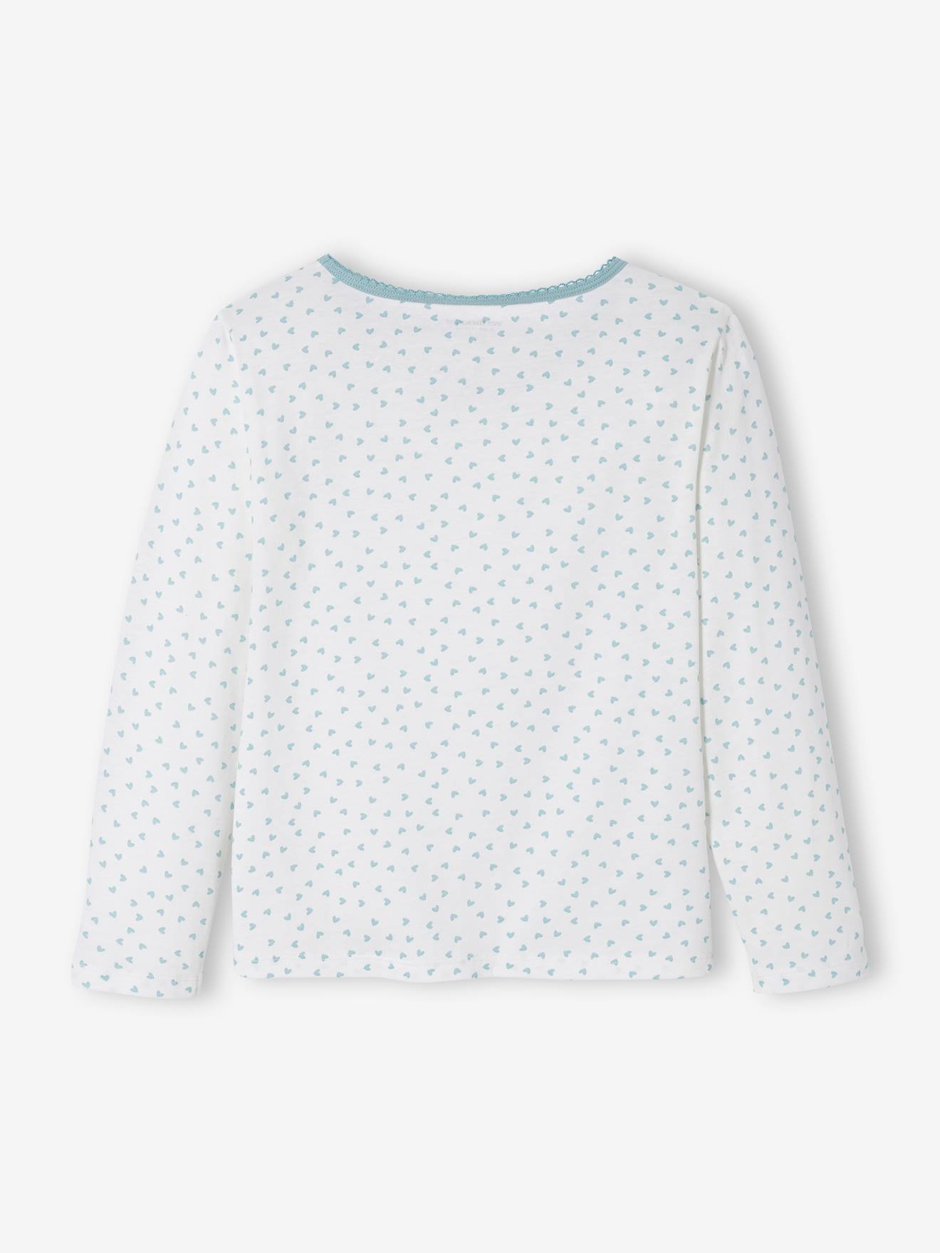 Conjunto de 2 camisetas de manga comprida com estampa de corações, em branco claro, para meninas.