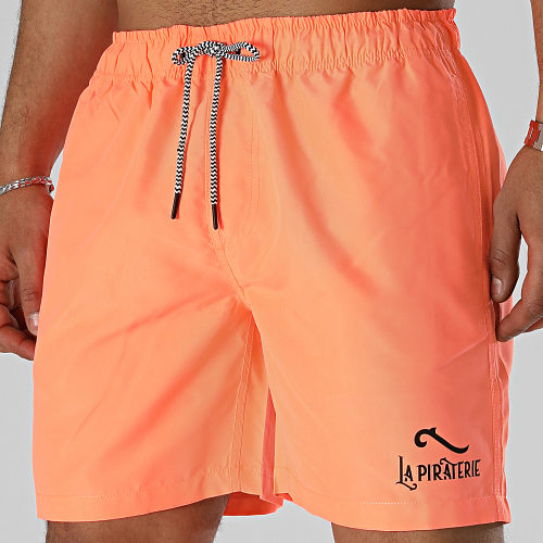 Short De Bain Logo 2 Orange Fluo Noir