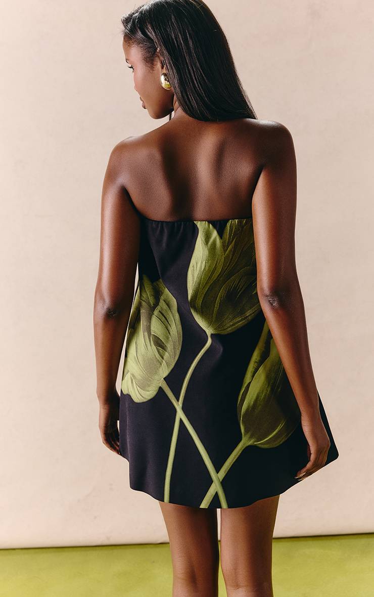 Noir Robe Mini Trapèze Tissée À Imprimé Floral