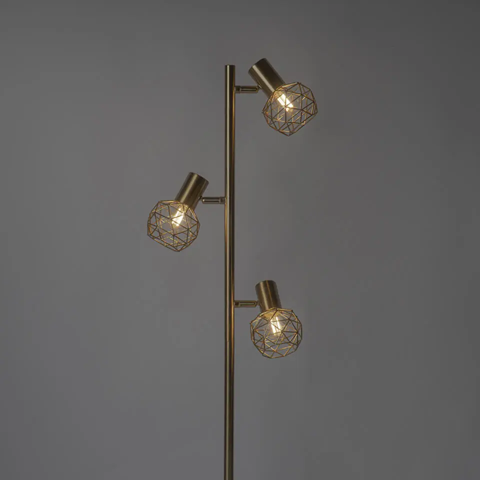 Qazqa vloerlampen mesh goudkleurig e14