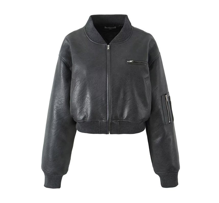 Bazer - Kunstleren cropped bomberjack met rits