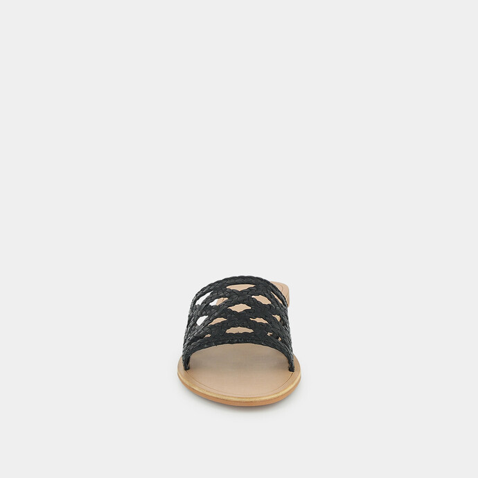 Mules plates tressées  en cuir noir