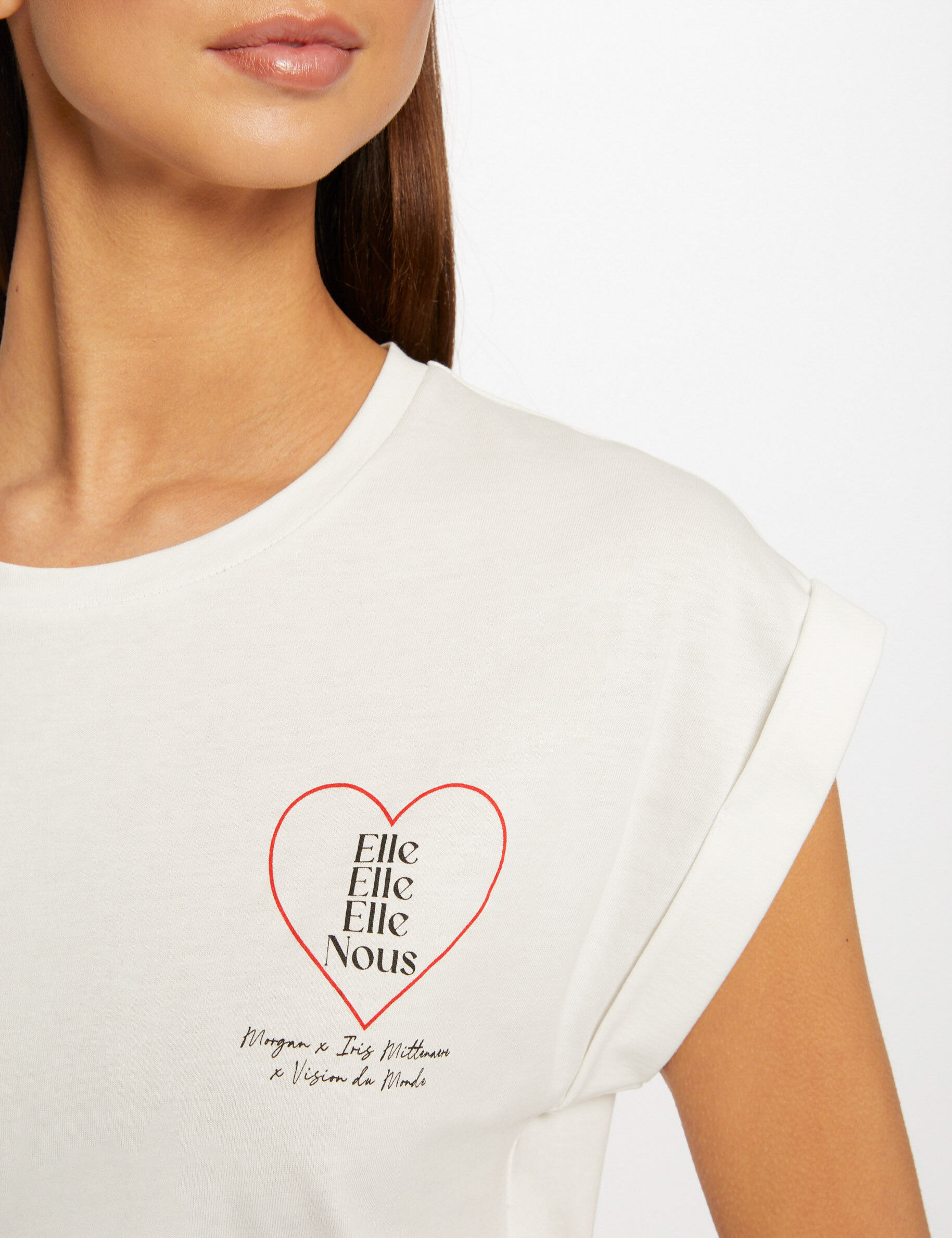 T-shirt manches courtes à inscription ecru femme - ecru