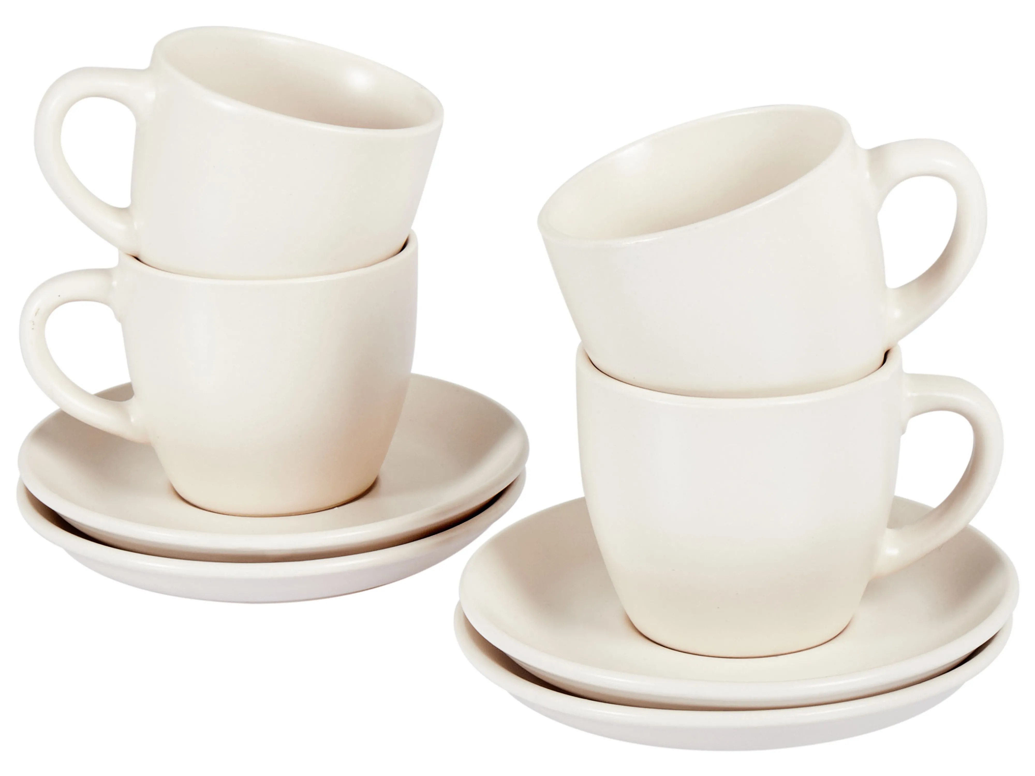 Set van 4 kopjes met schotels CARAWAY Steengoed Gebroken wit