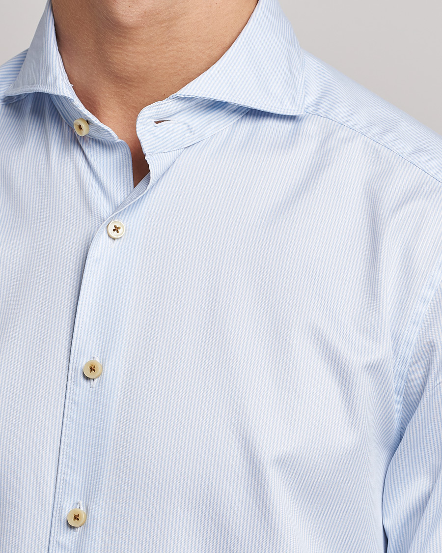 Stenströms Slimline Pinstriped Casual Shirt Light Blue