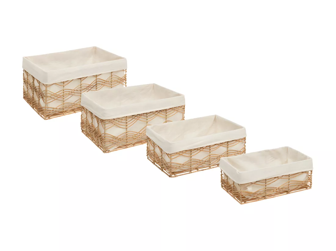 Lot de 4 Caisses de rangement Cagettes en Fer et Rotin L 48 L 43 L 37 et L 33 cm