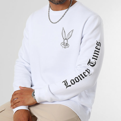 Sweat Crewneck Sleeves Angry Bugs Bunny Blanc