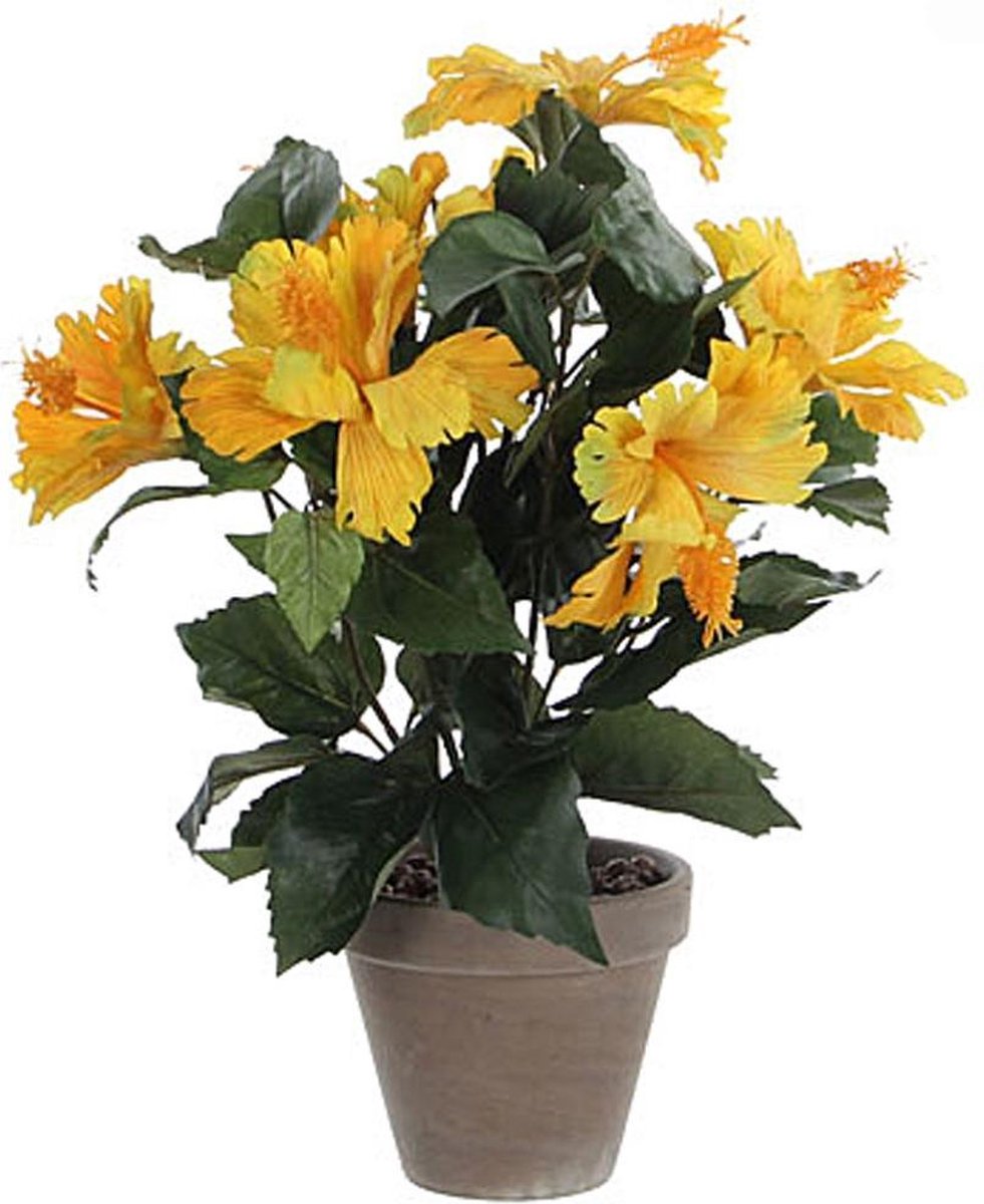 Mica decorations - hibiscus artificielle jaune en pot h40