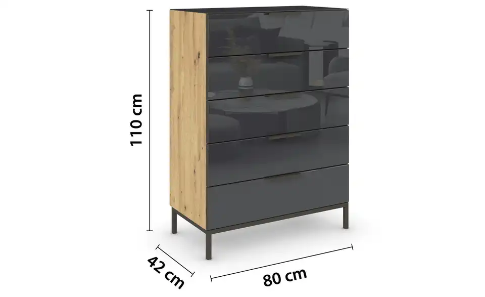 Kommode 80 cm Graphit Eiche Artisan (Nachbildung), Basaltgrau