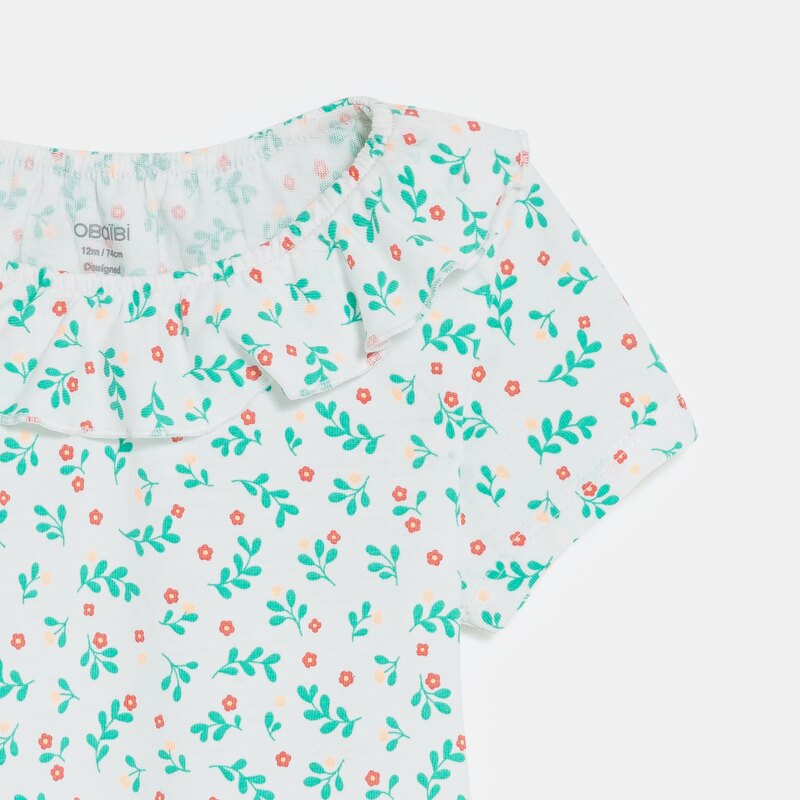 T-shirt col volanté maille fantaisie rose bébé fille Gris ou noir