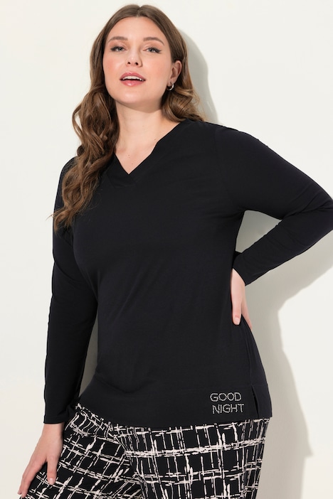 Pyjama, V-Ausschnitt, ausgestelltes Bein, Langarm, Taschen