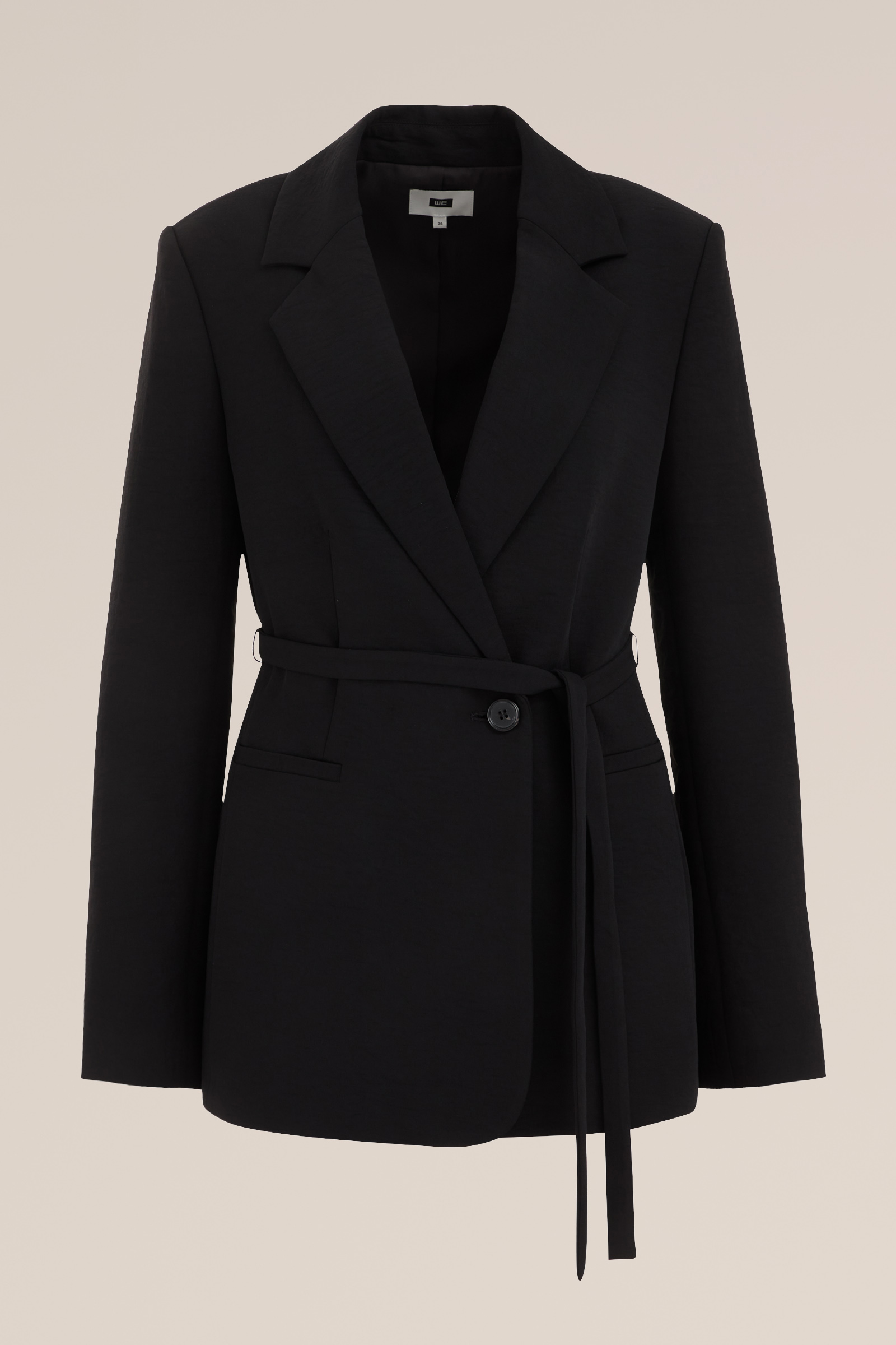 regular fit blazer met strikceintuur WE Fashion Zwart