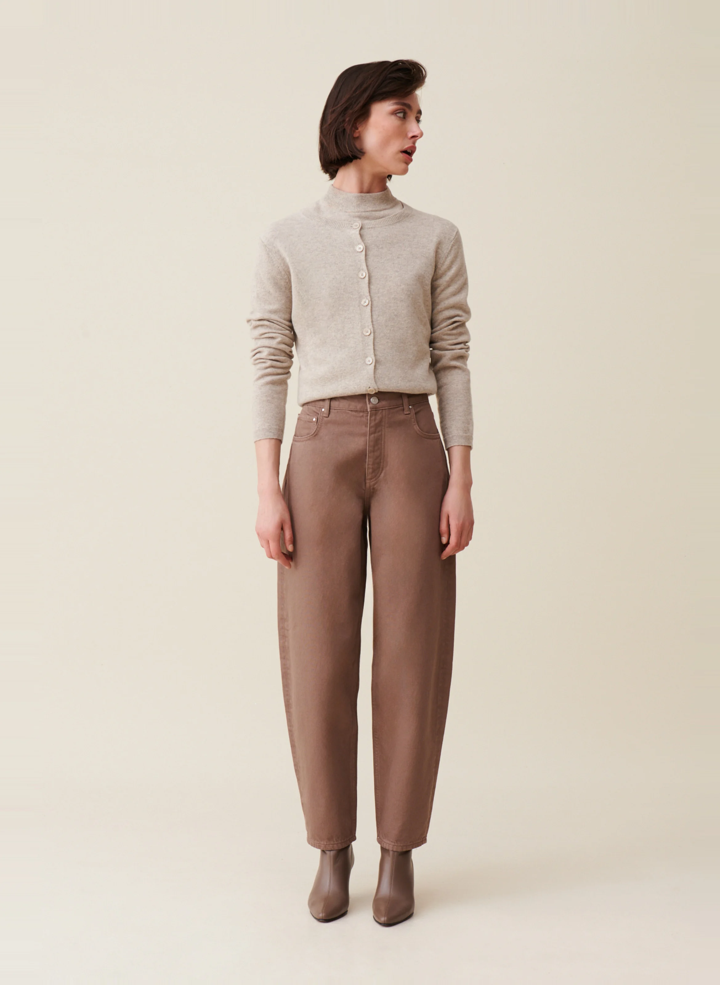 Jean mom-fit en coton | Marron